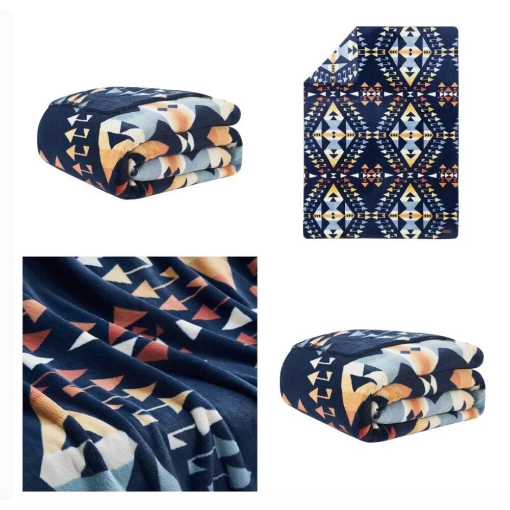 Pendleton Fleece Throw Blanket Aztec Print Stitched Edge Ultra Soft 70x50